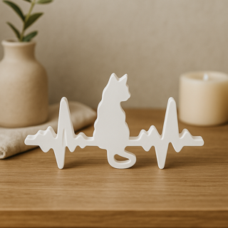 Herzschlag Katze - Handgefertigte Raysin Figur für Katzenliebhaber
