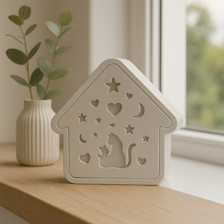 Deko Häuschen - mit Katze | mit Beleuchtung